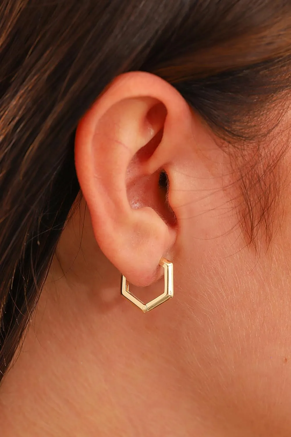 14K Gold Hexagon Earrings, Dainty initial Hexagon Earrings, 14K Solid Gold Geometric Earrings, Minimalist Hexagon Earrings, Hoops Earrings
