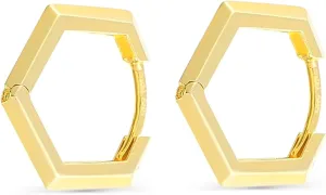 14K Gold Hexagon Earrings, Dainty initial Hexagon Earrings, 14K Solid Gold Geometric Earrings, Minimalist Hexagon Earrings, Hoops Earrings