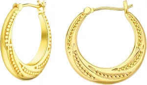 14K Gold Hoop Earrings for Women, Rotating Small Ball Design Earrings (22mm) Comfortable Hoop Earrings Womens Jewelry