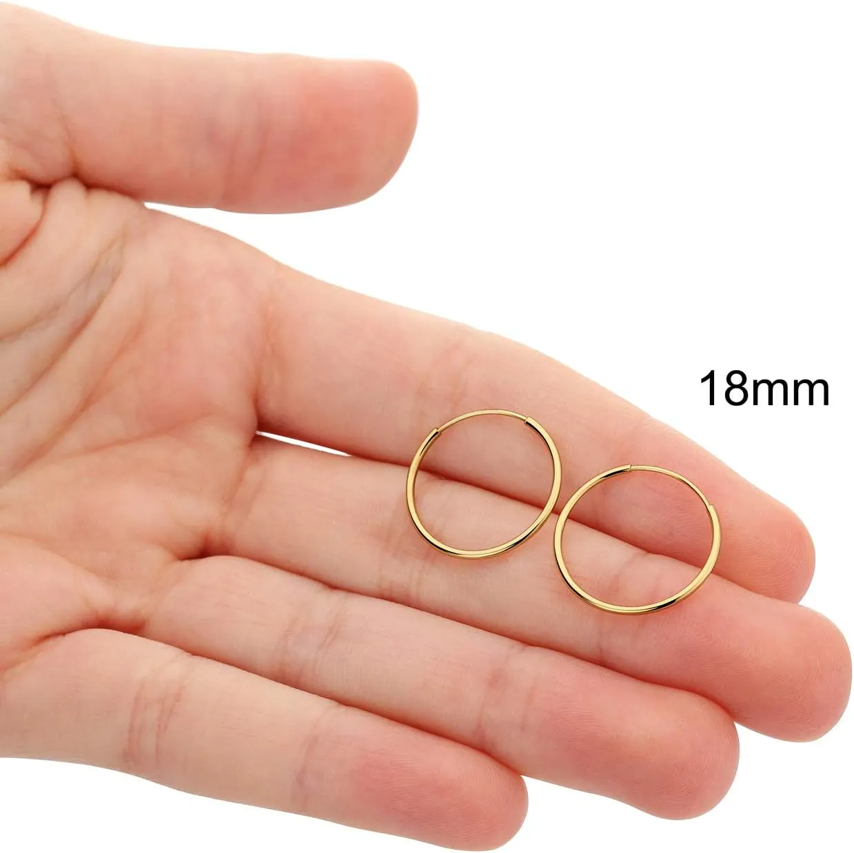 14k Yellow Gold Endless Hoop Earrings Round Flexible Thin Small little Continuous Real Pure Gold Hoops