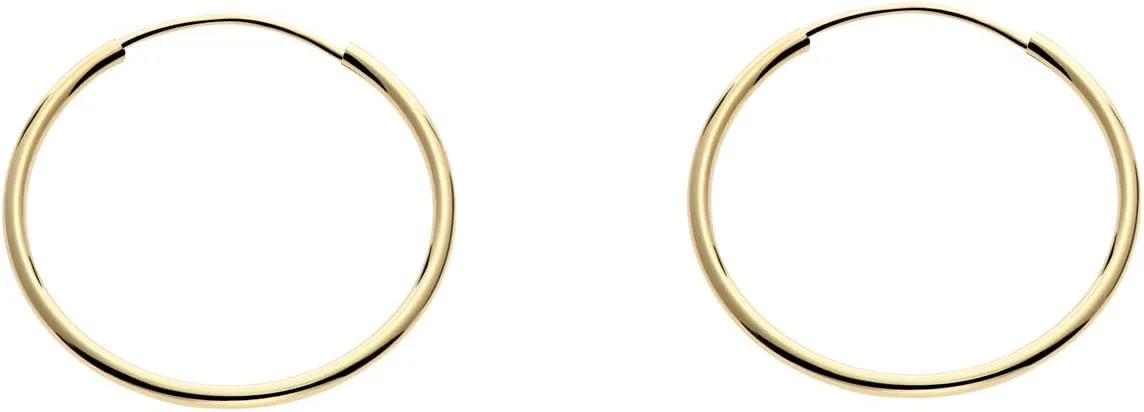 14k Yellow Gold Endless Hoop Earrings Round Flexible Thin Small little Continuous Real Pure Gold Hoops