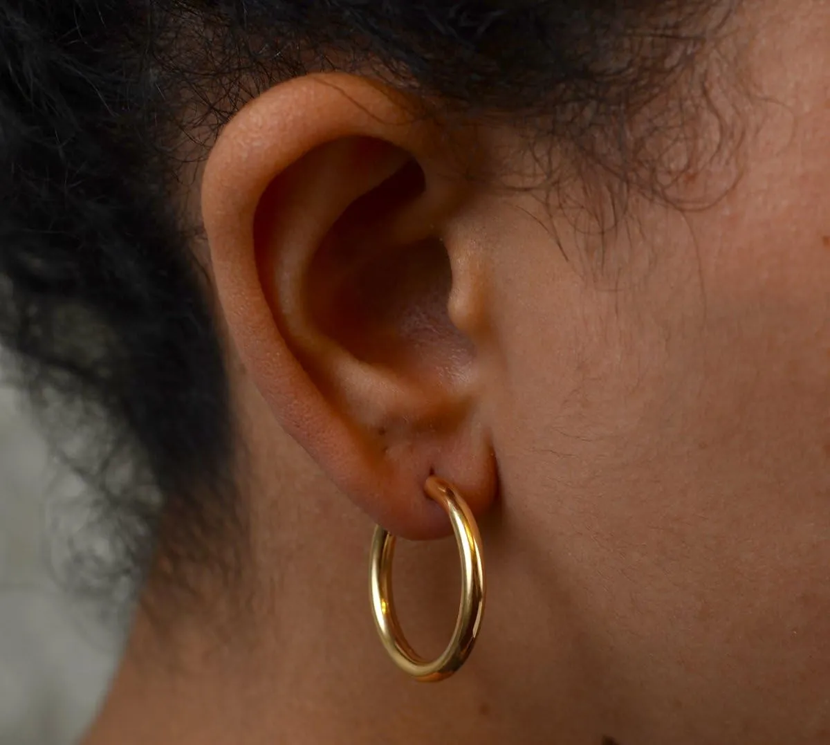 14K Yellow Gold Thick Real Endless Hoop Earrings, (3mm Tube)