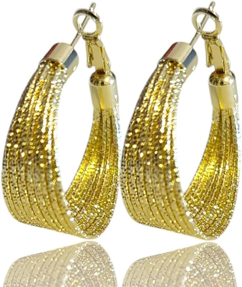 18K Gold Plated Hoop Earrings HandMade Gold Filled Round Twisted Chunky Hoops 1 inch Diameter 8mm Wide Tarnish Free Hypoallergenic 3 times Shine Premium Quality Earrings Hoop for Women.