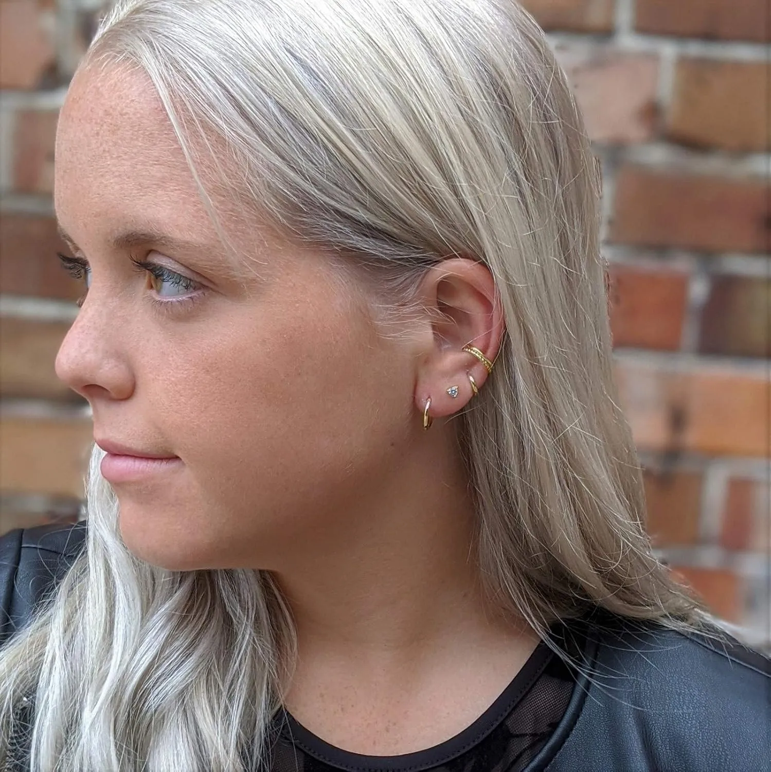 18K Gold Plated Sterling Silver Small Hoop Earrings Ring Cuff Ear Huggies | Simple Mini Hoops | Minimalist Second Hole Hoops Cartilage Hoop