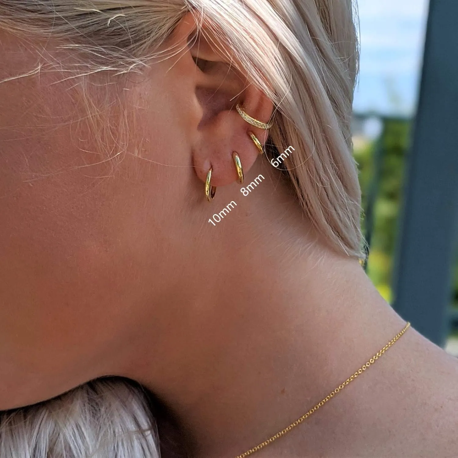 18K Gold Plated Sterling Silver Small Hoop Earrings Ring Cuff Ear Huggies | Simple Mini Hoops | Minimalist Second Hole Hoops Cartilage Hoop