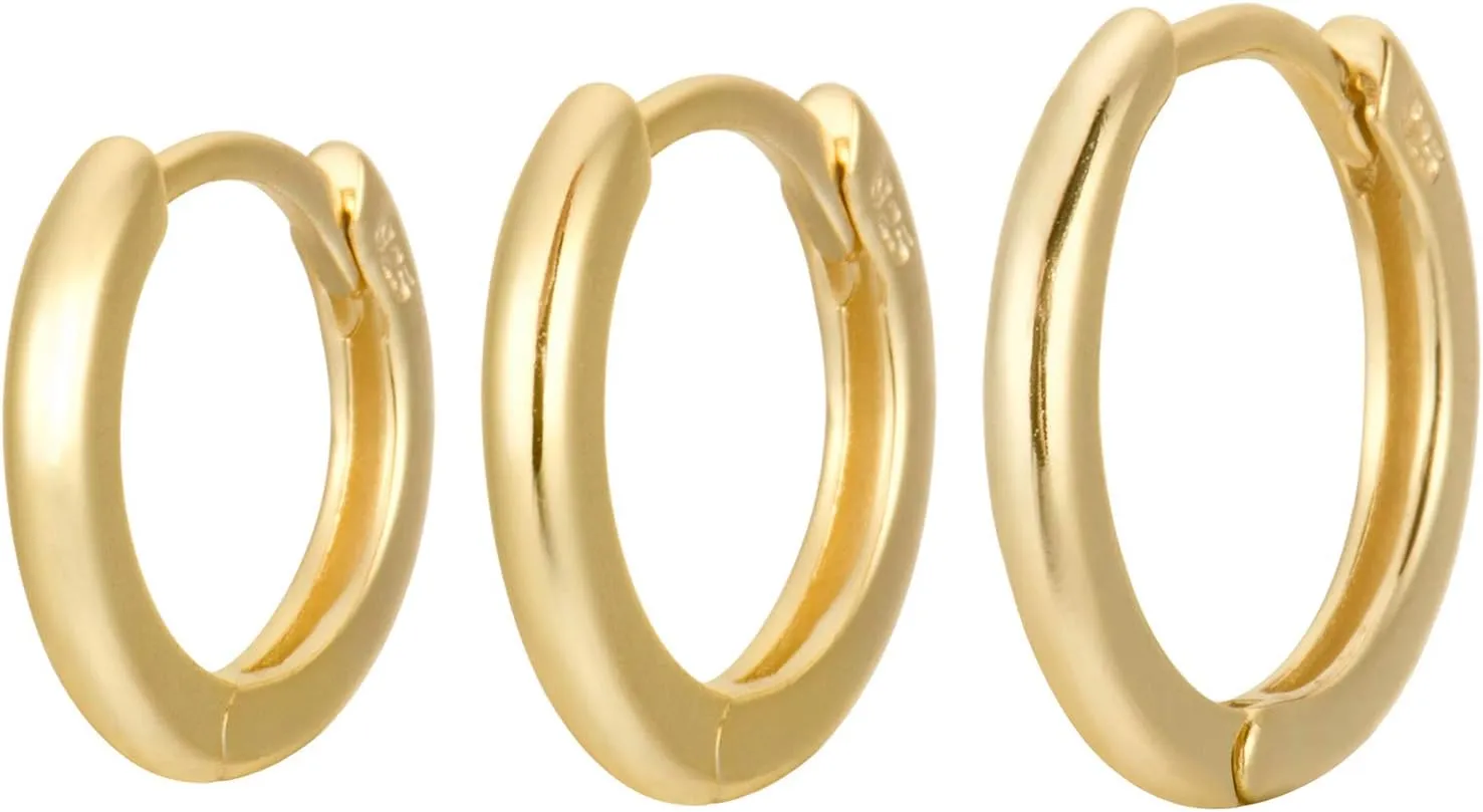 18K Gold Plated Sterling Silver Small Hoop Earrings Ring Cuff Ear Huggies | Simple Mini Hoops | Minimalist Second Hole Hoops Cartilage Hoop