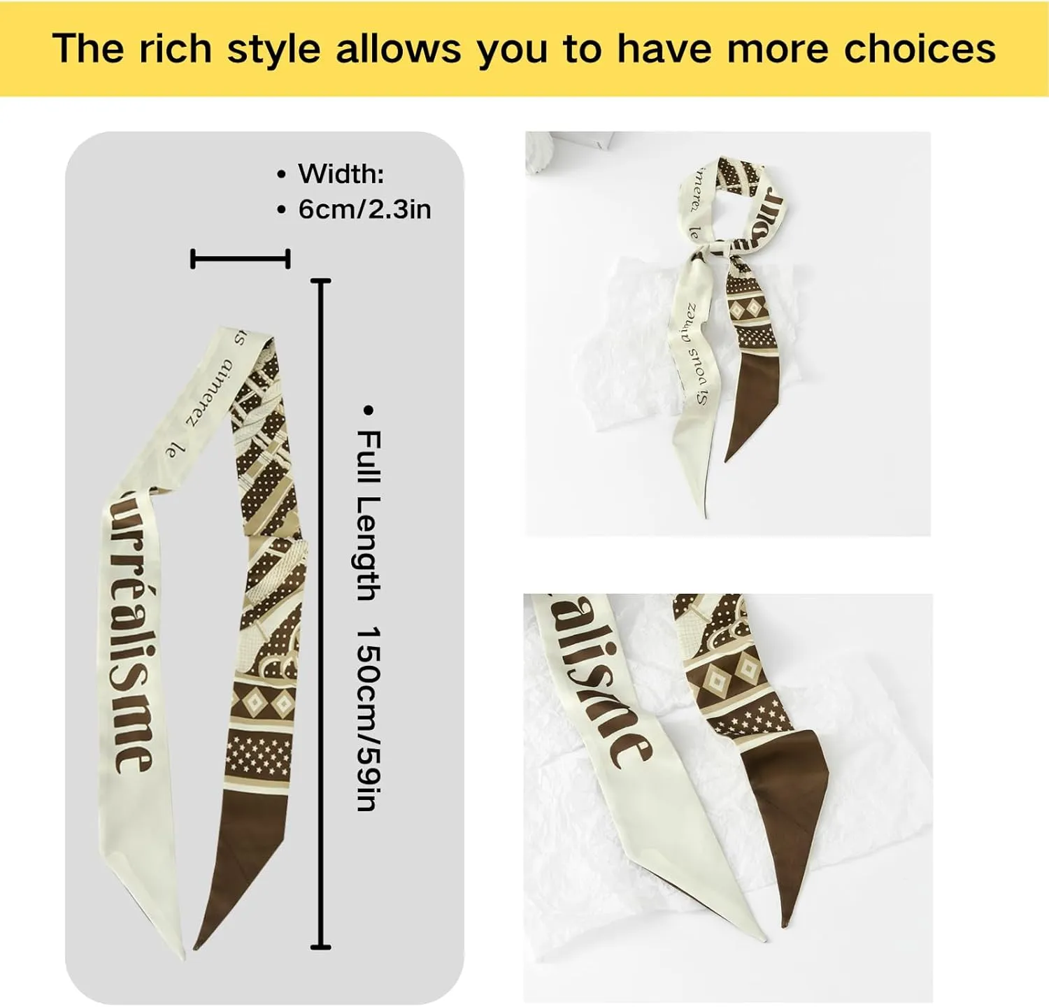 2 Pack Silk Purse Scarf For Handbags Head Hair Ribbon Fashion Skinny Scarf For Women Long Neckerchief