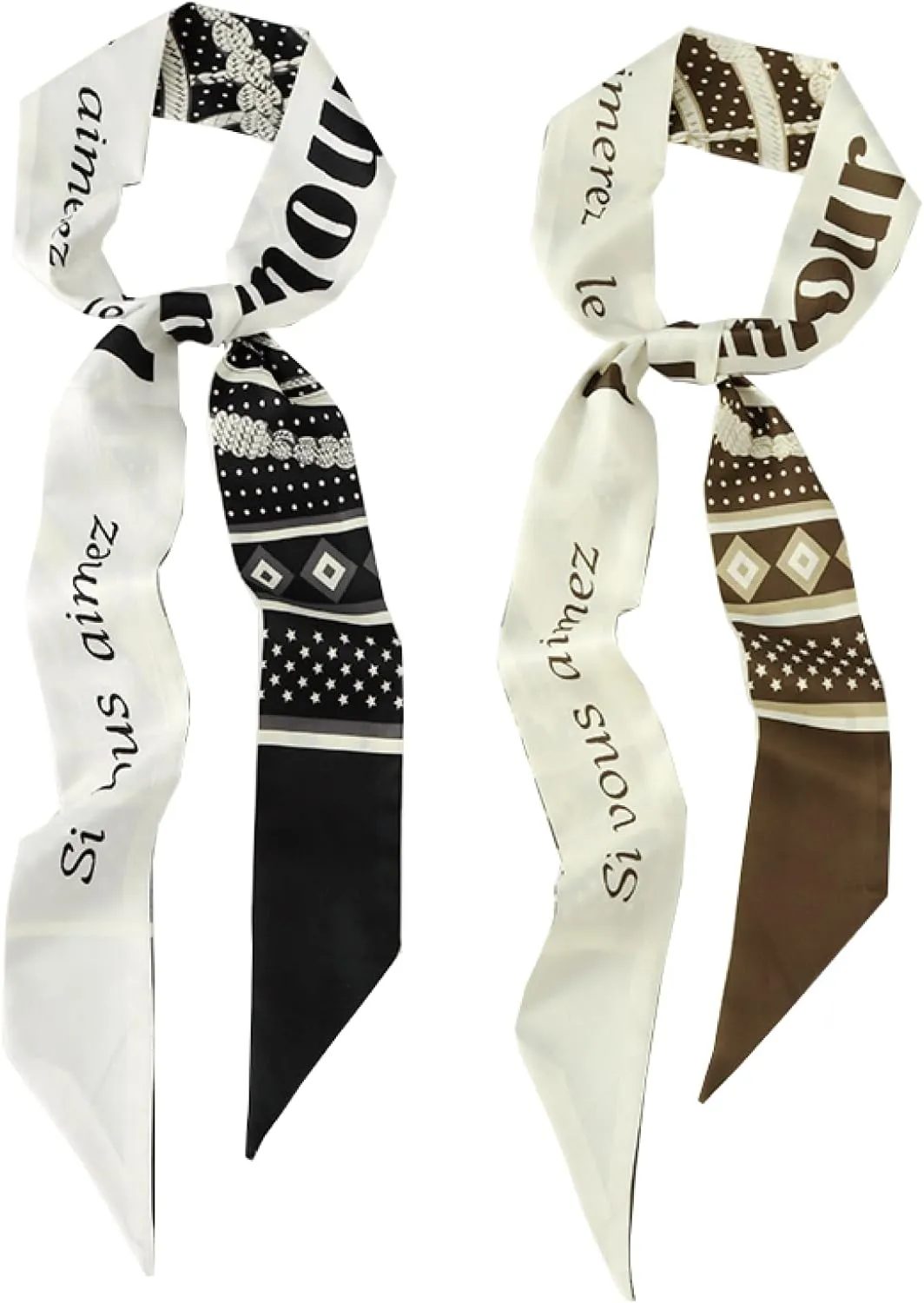 2 Pack Silk Purse Scarf For Handbags Head Hair Ribbon Fashion Skinny Scarf For Women Long Neckerchief