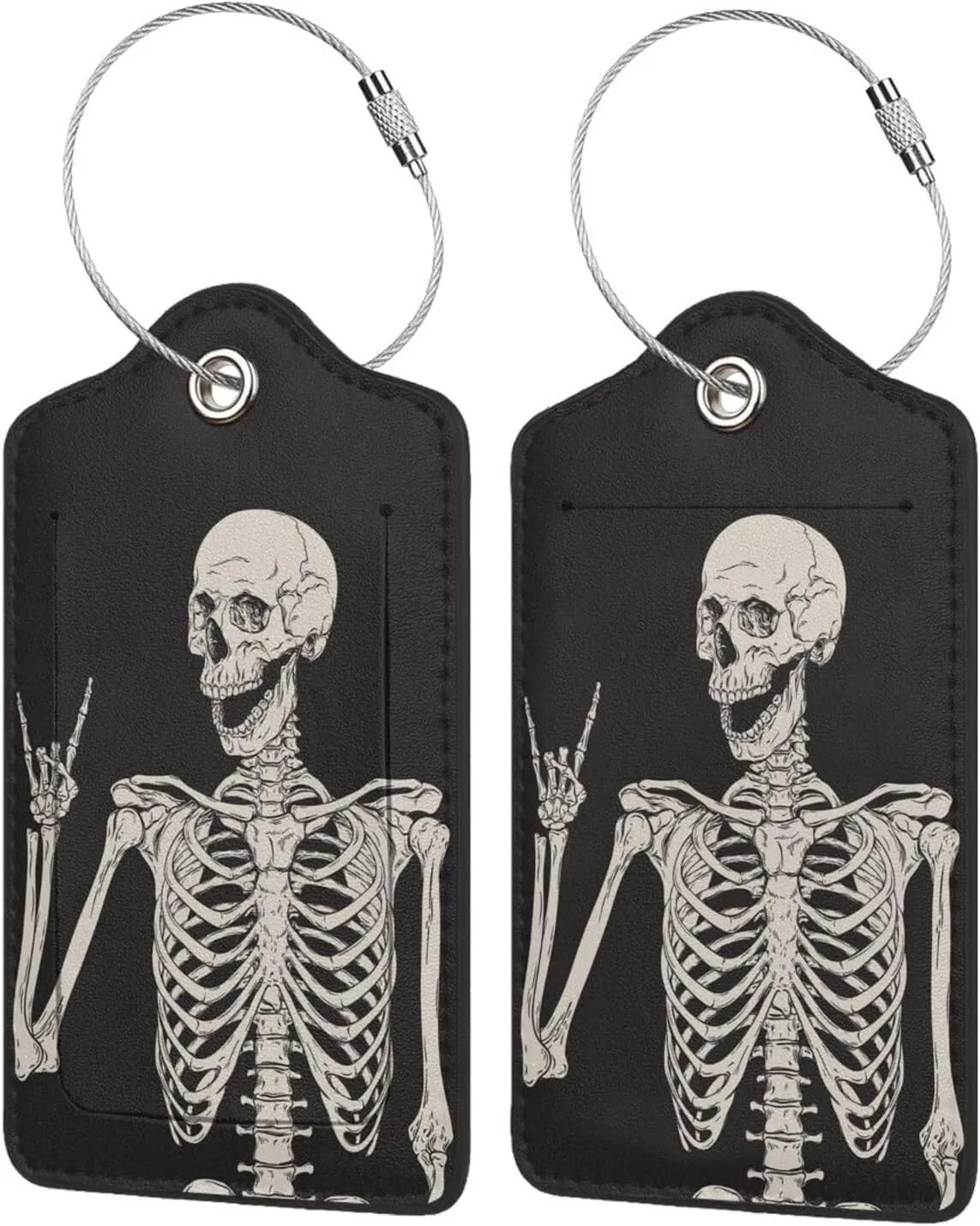 2 Pcs Skull Luggage Tag for Suitcase, Steel Loop with Privacy Cover ID Label, Human Skeleton Luggage Tag, Birthday Gift for Women Men Boy Girl