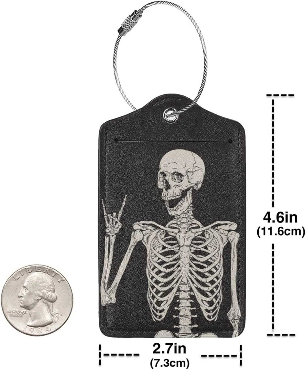 2 Pcs Skull Luggage Tag for Suitcase, Steel Loop with Privacy Cover ID Label, Human Skeleton Luggage Tag, Birthday Gift for Women Men Boy Girl