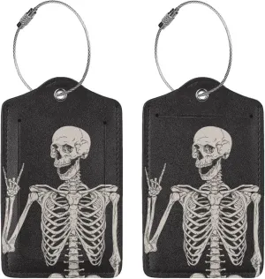 2 Pcs Skull Luggage Tag for Suitcase, Steel Loop with Privacy Cover ID Label, Human Skeleton Luggage Tag, Birthday Gift for Women Men Boy Girl