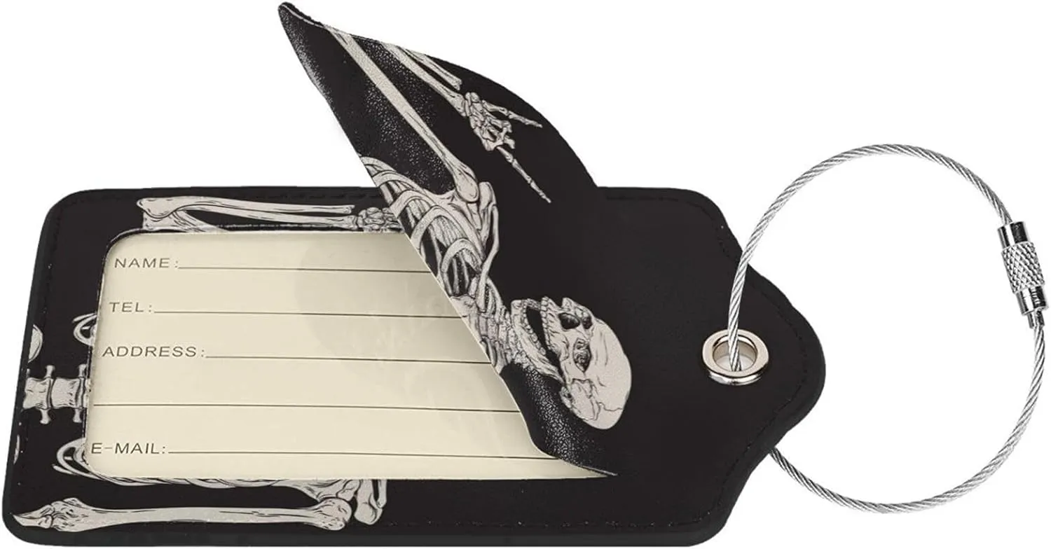 2 Pcs Skull Luggage Tag for Suitcase, Steel Loop with Privacy Cover ID Label, Human Skeleton Luggage Tag, Birthday Gift for Women Men Boy Girl