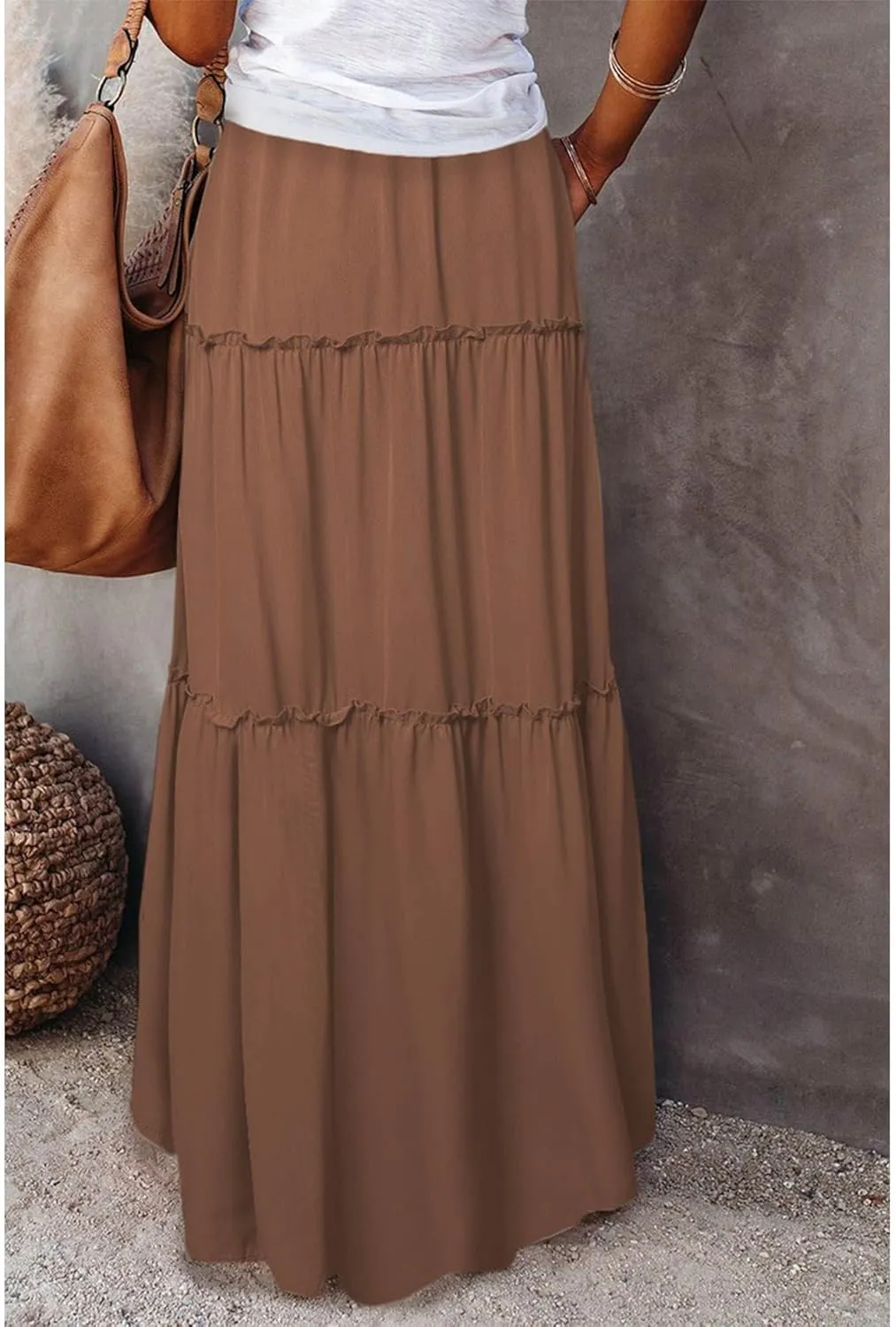 2024 Womens Floral Print Boho Maxi Skirt Elastic High Waist Pleated Ruffle Flowy Charming Bohemian Long Skirts S-XL