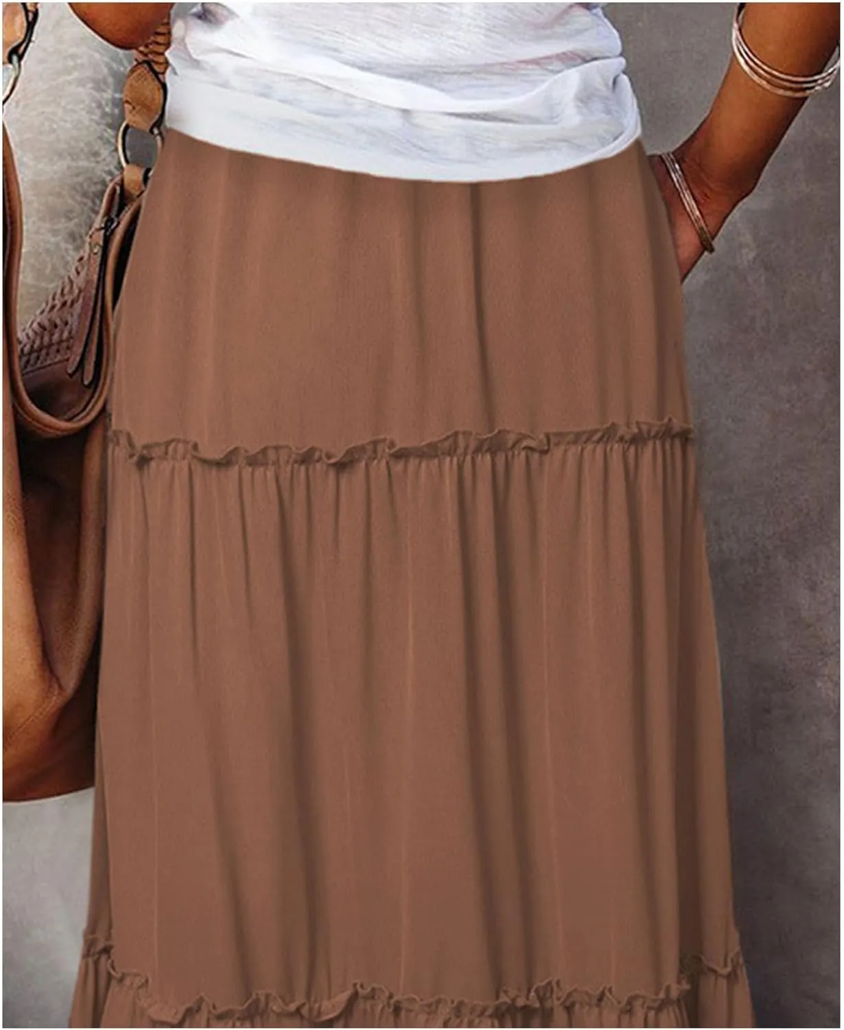2024 Womens Floral Print Boho Maxi Skirt Elastic High Waist Pleated Ruffle Flowy Charming Bohemian Long Skirts S-XL