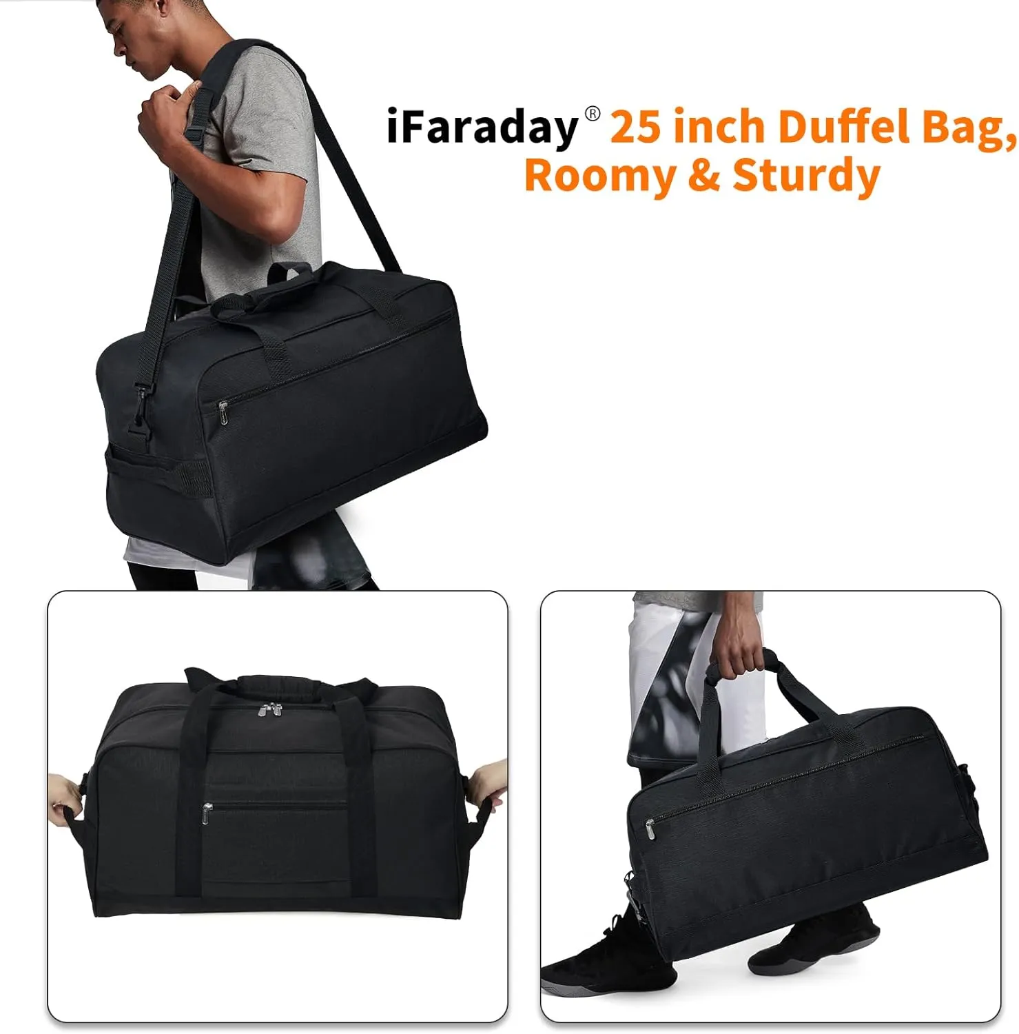 25 inch Travel Duffle Bag for Men - 40L Weekender Overnight Bag for Gym Sport - Black
