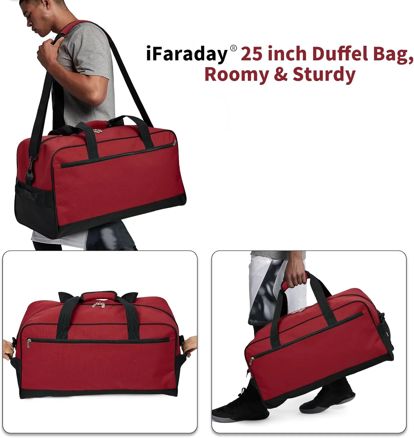 25 inch Travel Duffle Bag for Men - 40L Weekender Overnight Bag for Gym Sport - Red