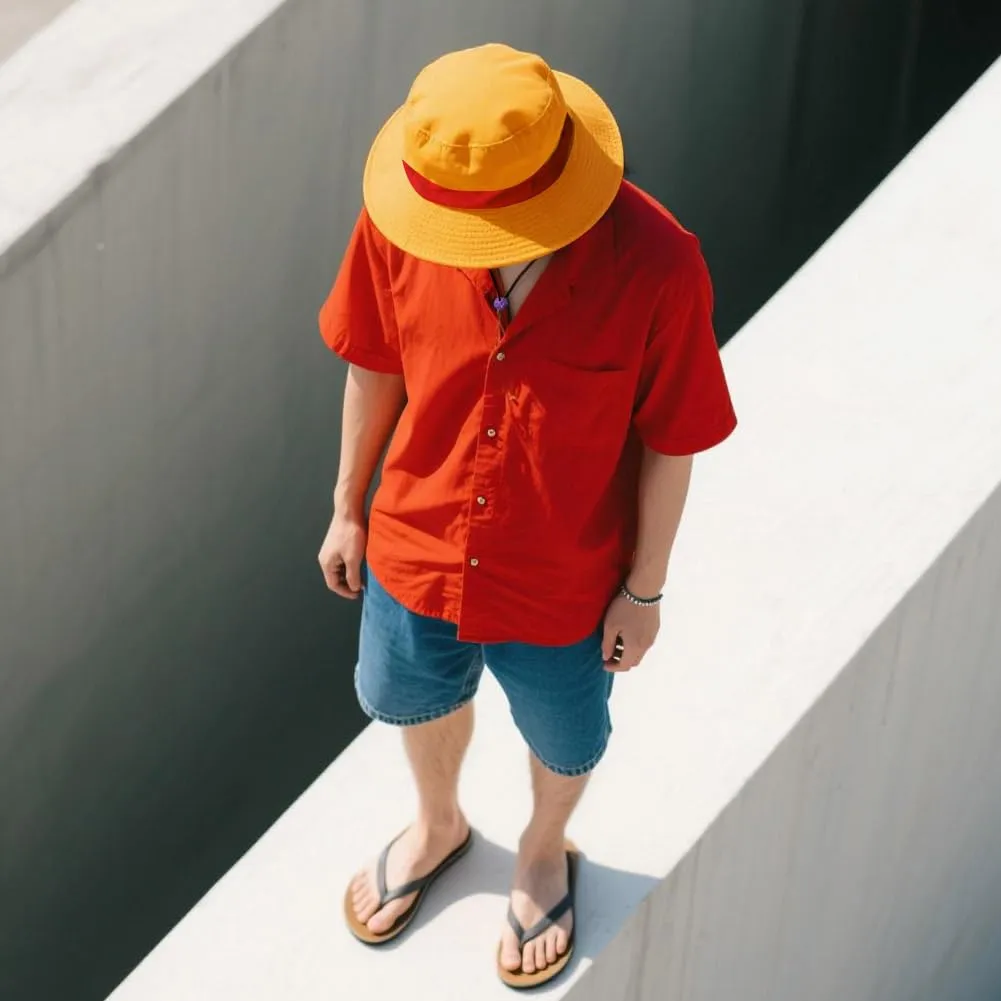 3-in-1 Captain Inspired Sun Hat Set - UPF 50  Foldable Wide Brim Bucket Hat with Adjustable Back Vent   Strawhat Key Case & Enamel Pin, Unisex Waterproof Outdoor Hat, Normal Version