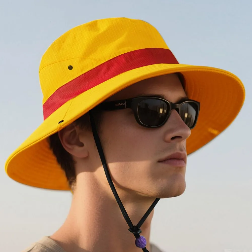 3-in-1 Captain Inspired Sun Hat Set - UPF 50  Foldable Wide Brim Bucket Hat with Adjustable Back Vent   Strawhat Key Case & Enamel Pin, Unisex Waterproof Outdoor Hat, Normal Version