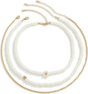 3 Layer Multi Layered Trendy Womens Necklaces, Flower Imitation Pearl Layered Gold Necklaces for Women Long