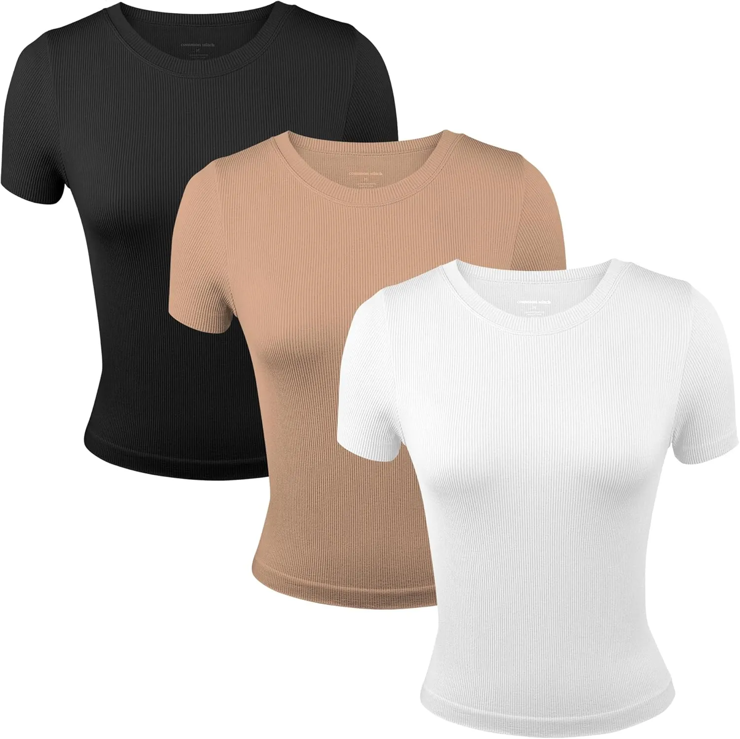 3 Pack Casual Workout Stretch T Shirts for Women, Basic Crewneck Seamless Womens Short Sleeve Yoga Tops