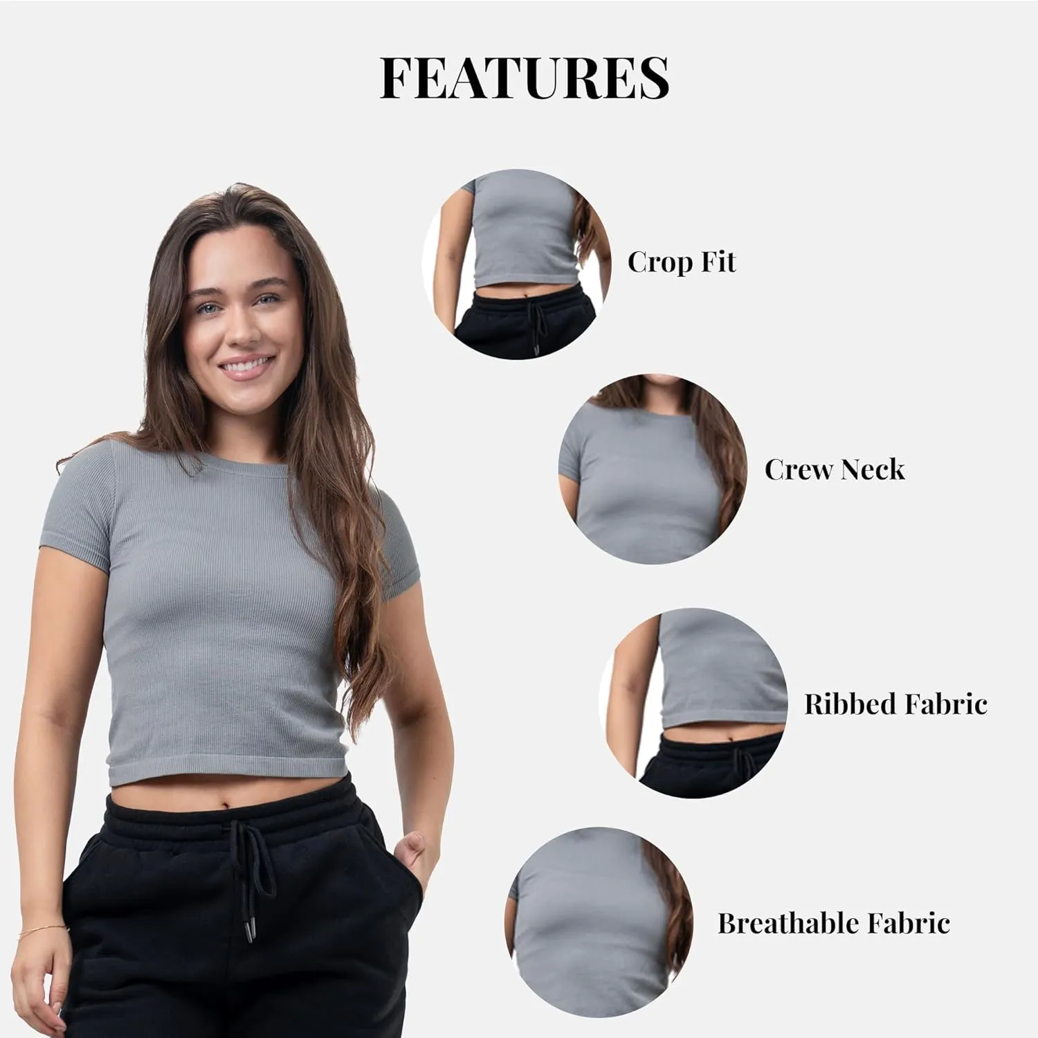 3 Pack Casual Workout Stretch T Shirts for Women, Basic Crewneck Seamless Womens Short Sleeve Yoga Tops