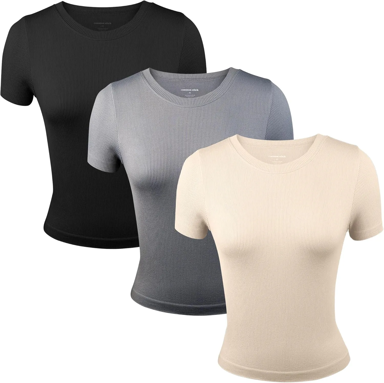 3 Pack Casual Workout Stretch T Shirts for Women, Basic Crewneck Seamless Womens Short Sleeve Yoga Tops