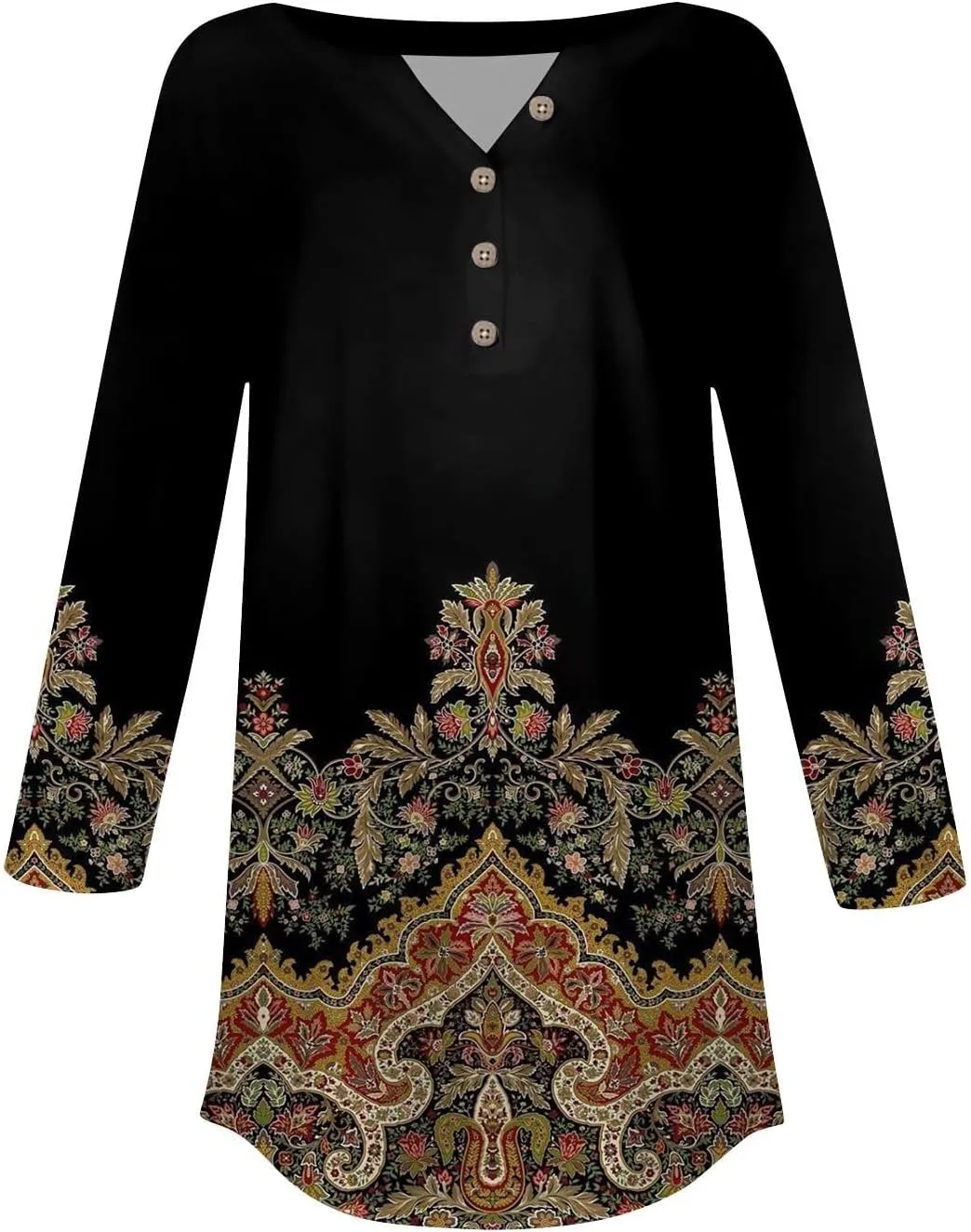 3/4 Length Sleeve Womens Tops 2025 Spring Henley Neck Casual Print Tunic T Shirts Summer Trendy Boho Floral Blouses
