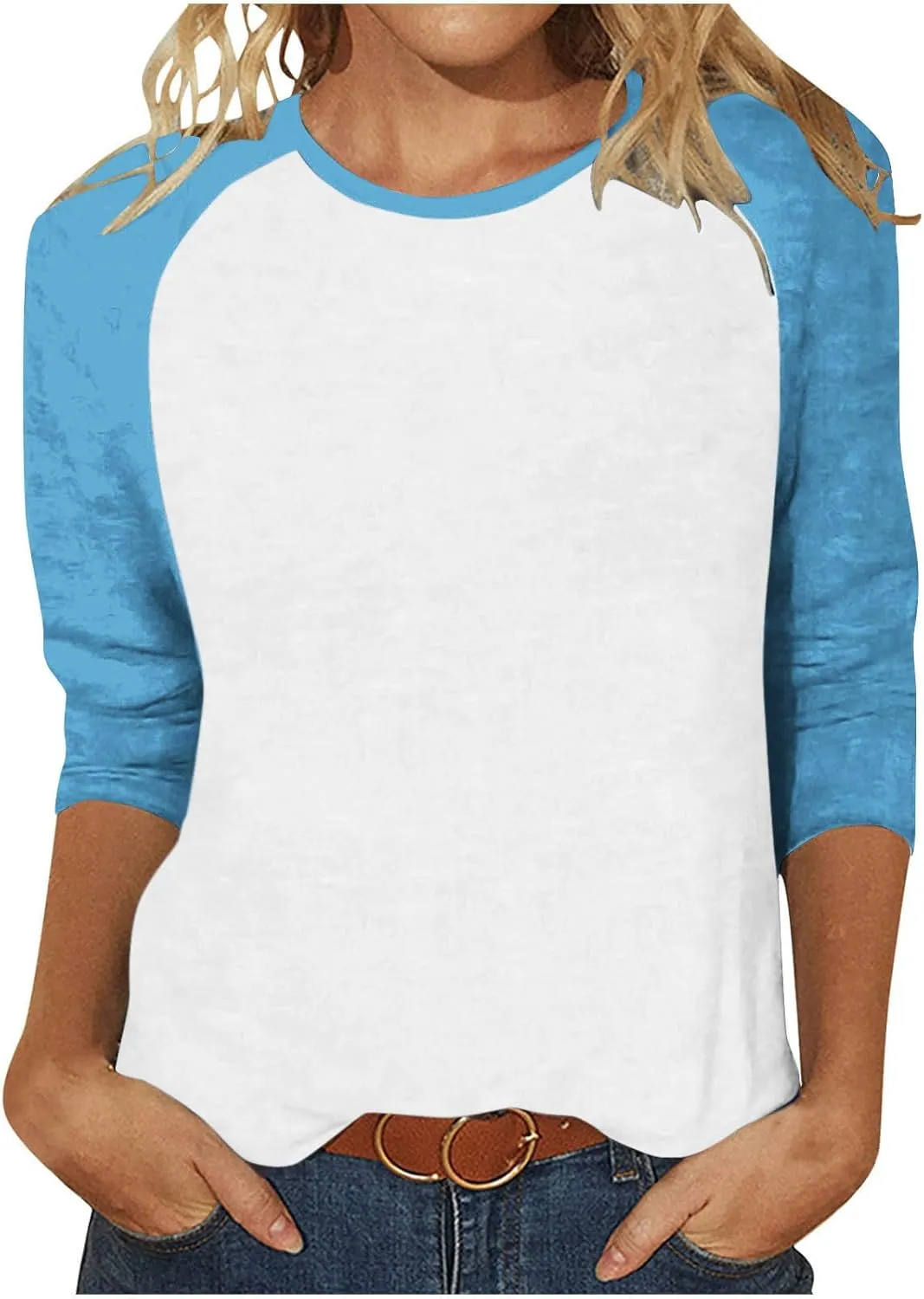 3/4 Sleeve Tops for Women Contrast Crewneck Casual Trendy Shirts Summer Jersey Sports Blouses Baseball Tee