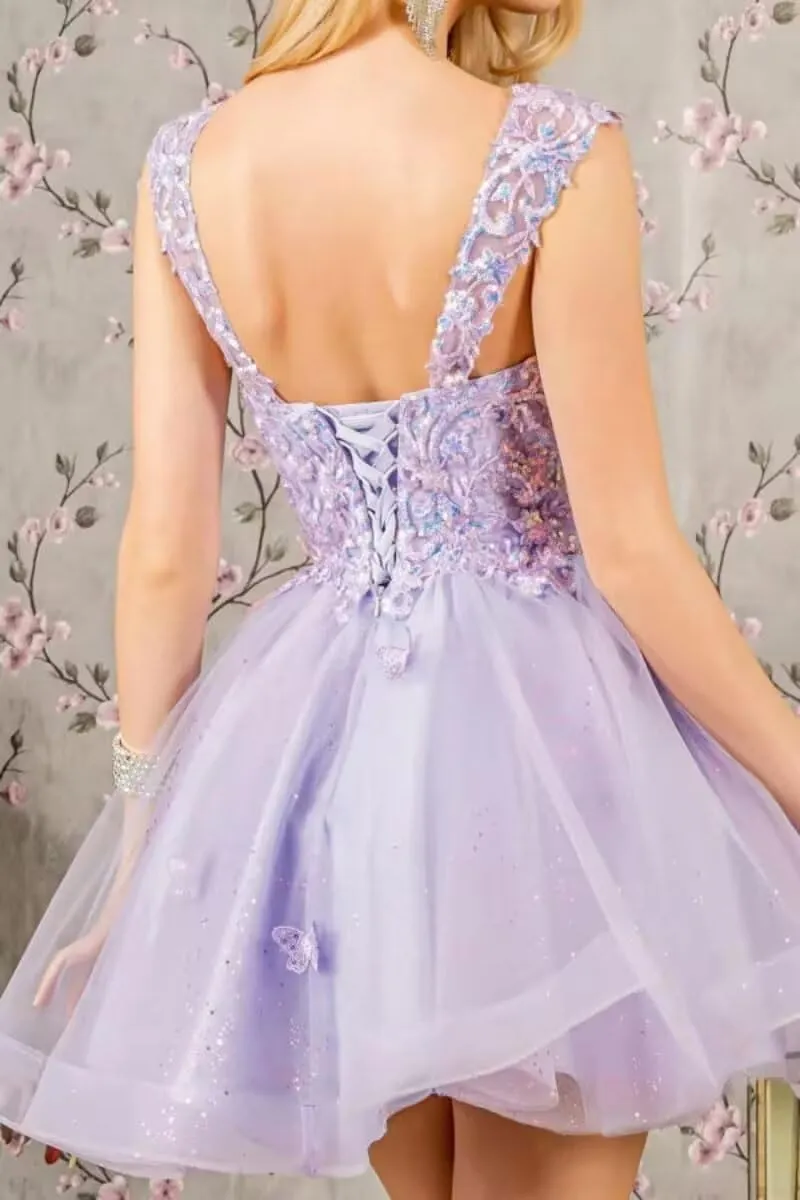 3D Butterfly Homecoming Dresses for Teens Off Shoulder Short Prom Dress Glitter Tulle Quinceanera Dresses Ball Gown