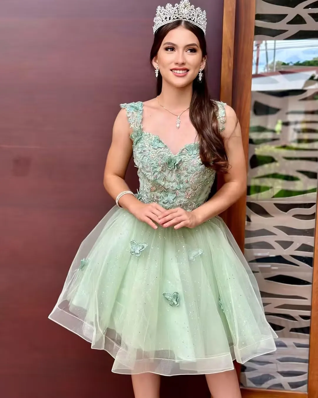 3D Butterfly Homecoming Dresses for Teens Off Shoulder Short Prom Dress Glitter Tulle Quinceanera Dresses Ball Gown