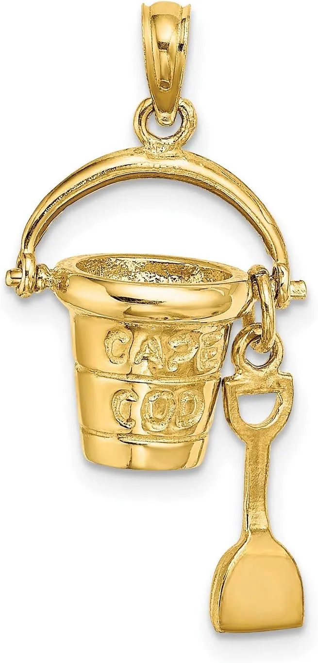 3D CAPE COD Bucket Shovel Charm In Real 14k Yellow Gold 22 mm x 14 mm