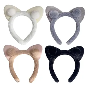 4pcs Bunny Ear Design Hair Hoops for Women Non-skid Face Washing Headbands Cute Cartoon Spa Accessories Elegant Hair Wear Grey