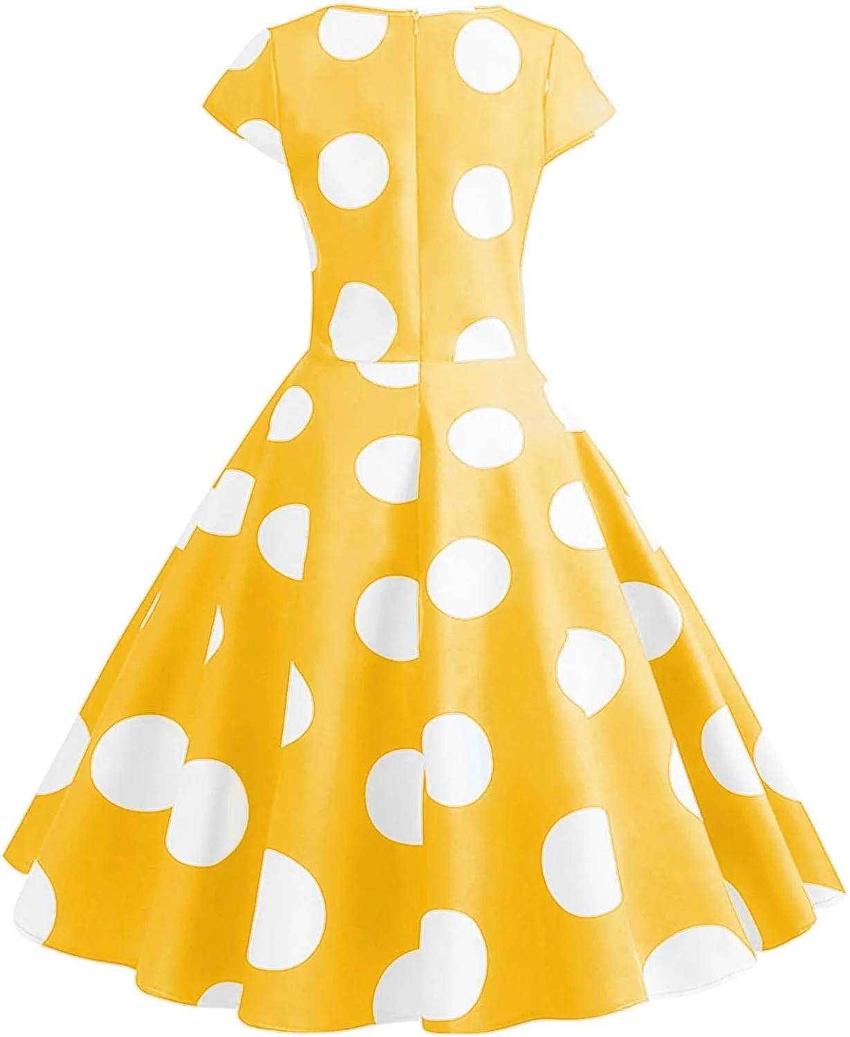 50s Outfits for Women Polka Dots Cap Sleeve Crew Neck Midi Sundress Rockabilly Swing A-Line Cocktail Party Dresses