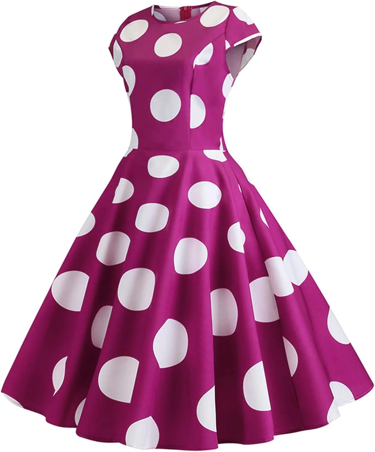 50s Outfits for Women Polka Dots Cap Sleeve Crew Neck Midi Sundress Rockabilly Swing A-Line Cocktail Party Dresses