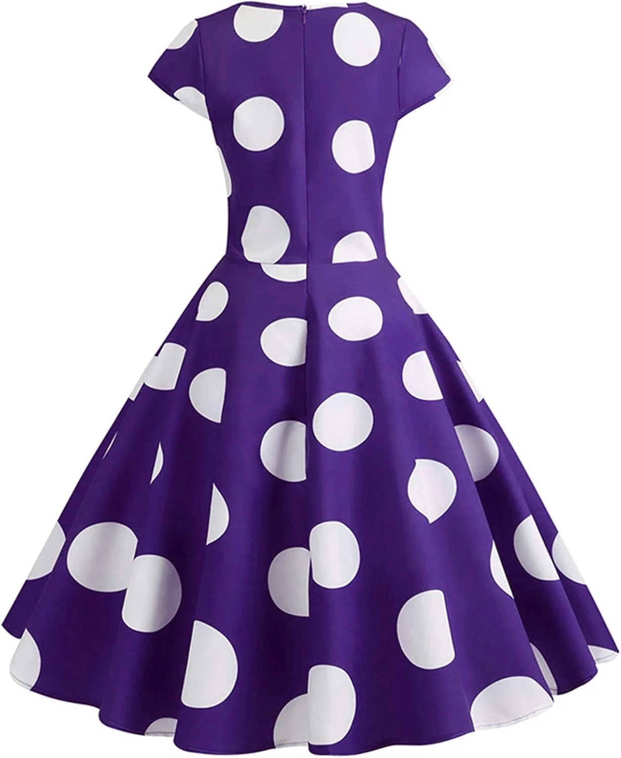 50s Outfits for Women Polka Dots Cap Sleeve Crew Neck Midi Sundress Rockabilly Swing A-Line Cocktail Party Dresses