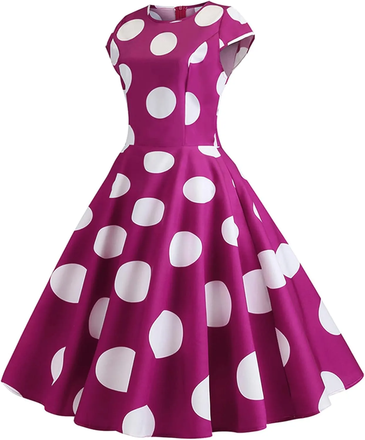 50s Outfits for Women Polka Dots Cap Sleeve Crew Neck Midi Sundress Rockabilly Swing A-Line Cocktail Party Dresses