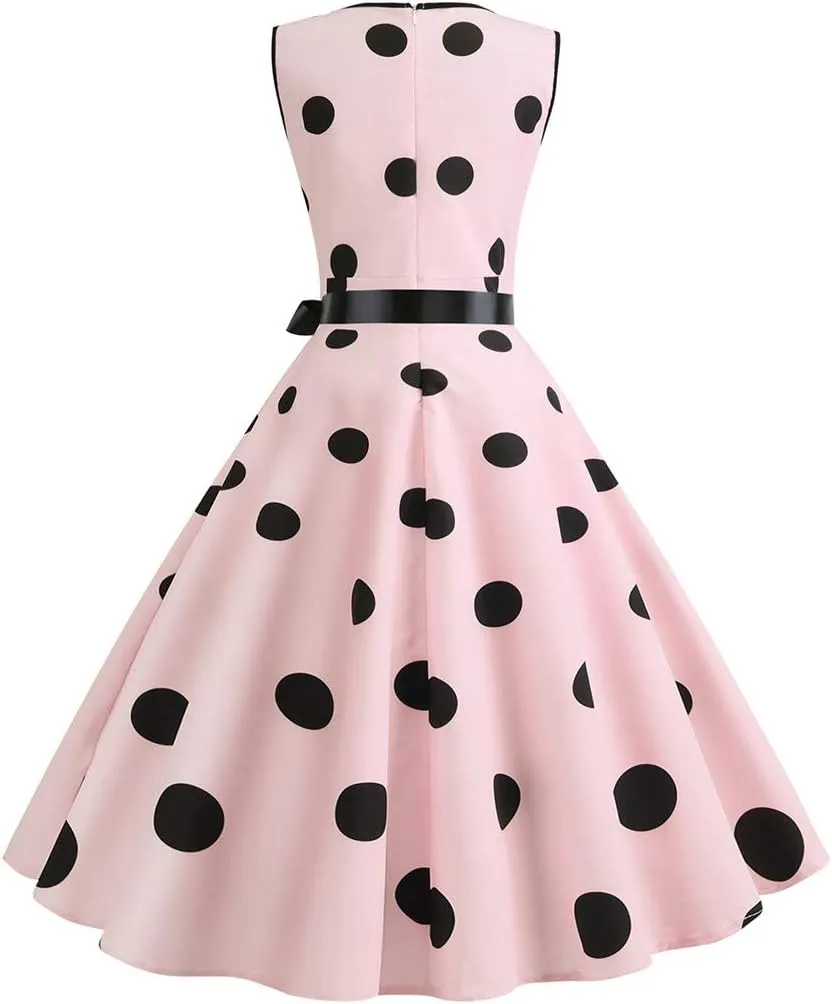 50s Style Dresses for Women Formal 2024 Sleeveless Polka Dots A-Line Swing Rockabilly Sundress Cocktail Party Dresses