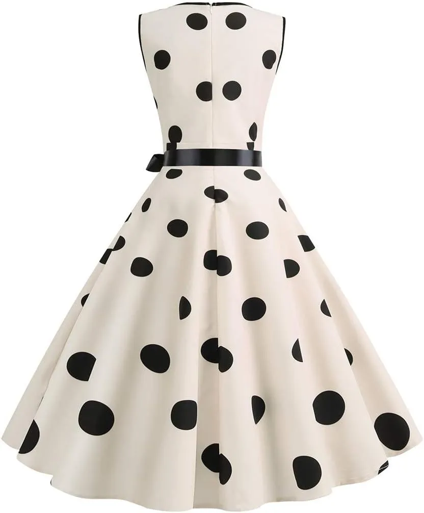 50s Style Dresses for Women Formal 2024 Sleeveless Polka Dots A-Line Swing Rockabilly Sundress Cocktail Party Dresses