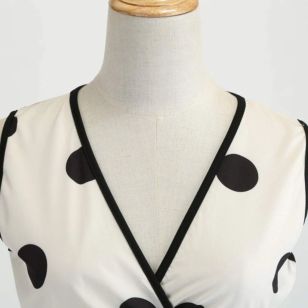 50s Style Dresses for Women Formal 2024 Sleeveless Polka Dots A-Line Swing Rockabilly Sundress Cocktail Party Dresses