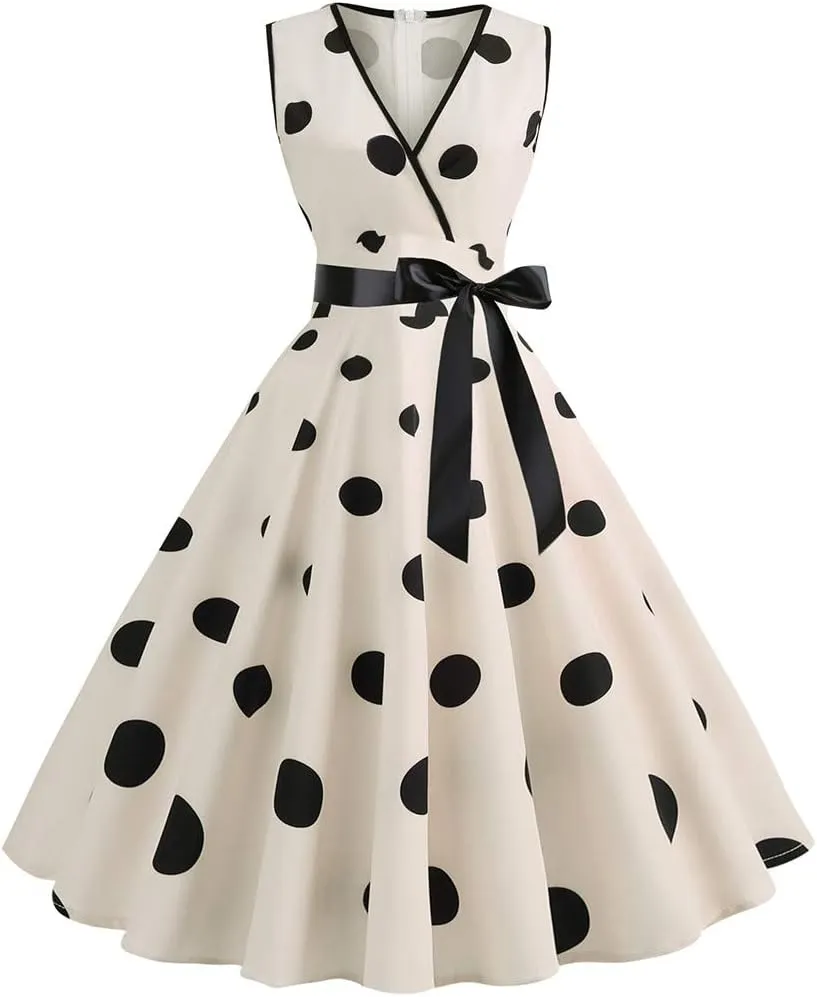50s Style Dresses for Women Formal 2024 Sleeveless Polka Dots A-Line Swing Rockabilly Sundress Cocktail Party Dresses