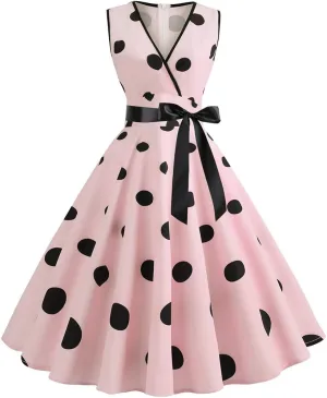 50s Style Dresses for Women Formal 2024 Sleeveless Polka Dots A-Line Swing Rockabilly Sundress Cocktail Party Dresses