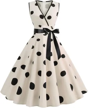 50s Style Dresses for Women Formal 2024 Sleeveless Polka Dots A-Line Swing Rockabilly Sundress Cocktail Party Dresses