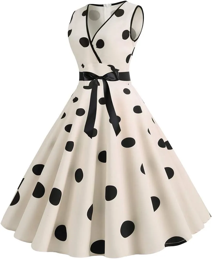 50s Style Dresses for Women Formal 2024 Sleeveless Polka Dots A-Line Swing Rockabilly Sundress Cocktail Party Dresses
