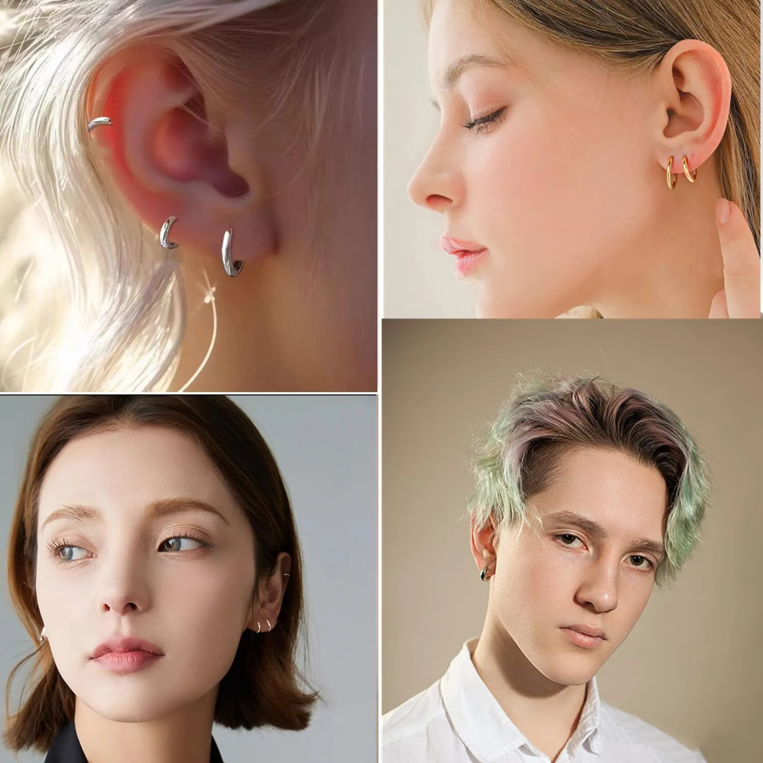 6 Pairs Earrings Sets, Multiple Piercing Lightweight 14K Gold Plated Small Huggie Hoop Earrings, Hypoallergenic Flat Back Tiny CZ Stud Flat Screw Back Earrings for Cartilage, Helix, Lobe (Rose Gold)