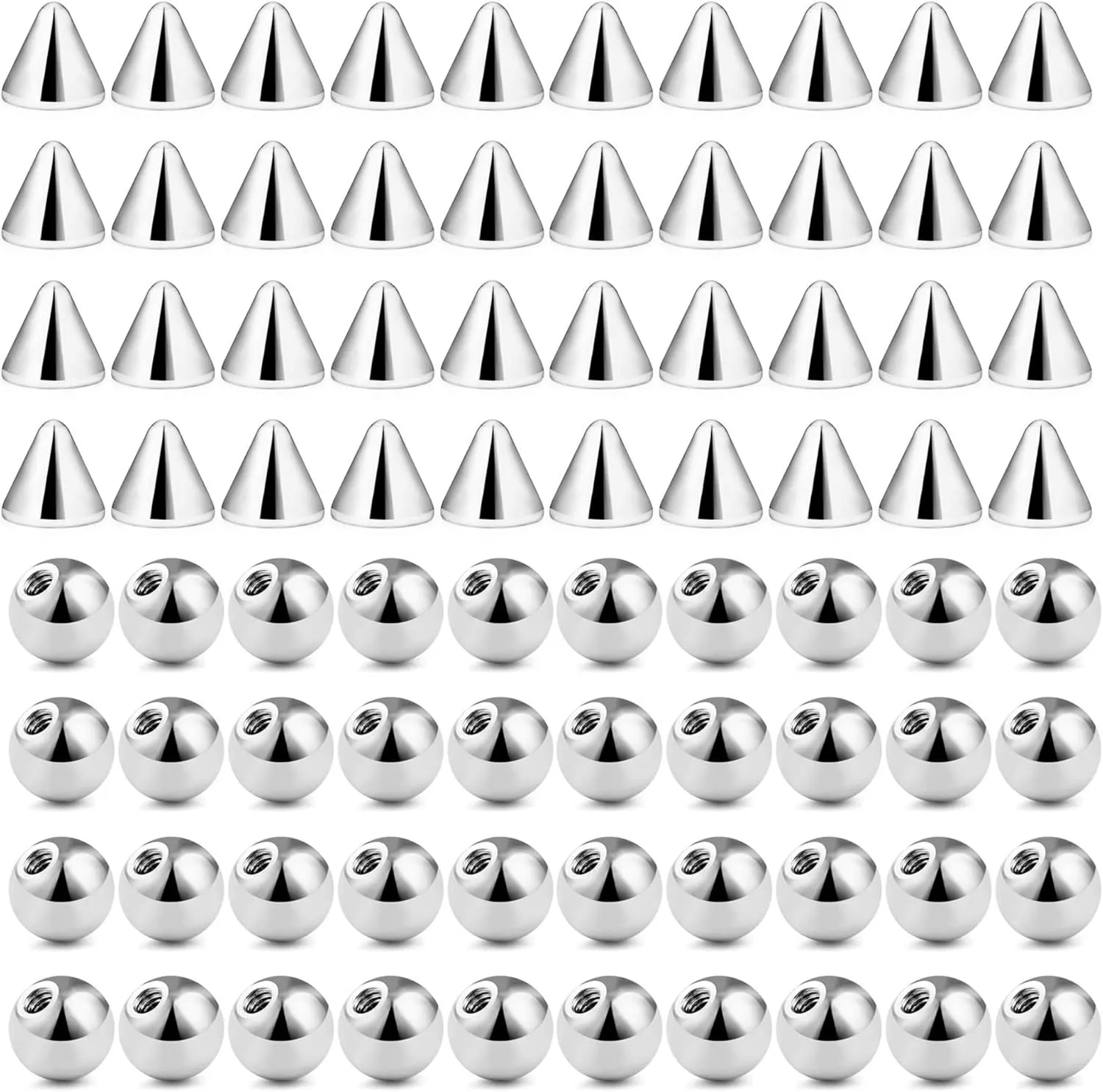 80 PCS 16G 316L Surgical Steel Replacement Piercing Balls Spikes for Externally Threaded Piercing Jewelry Men Women Piercing Barbell Parts for Eyebrow Nose Ear Lip Tongue Nipple Navel Belly Body Jewelry