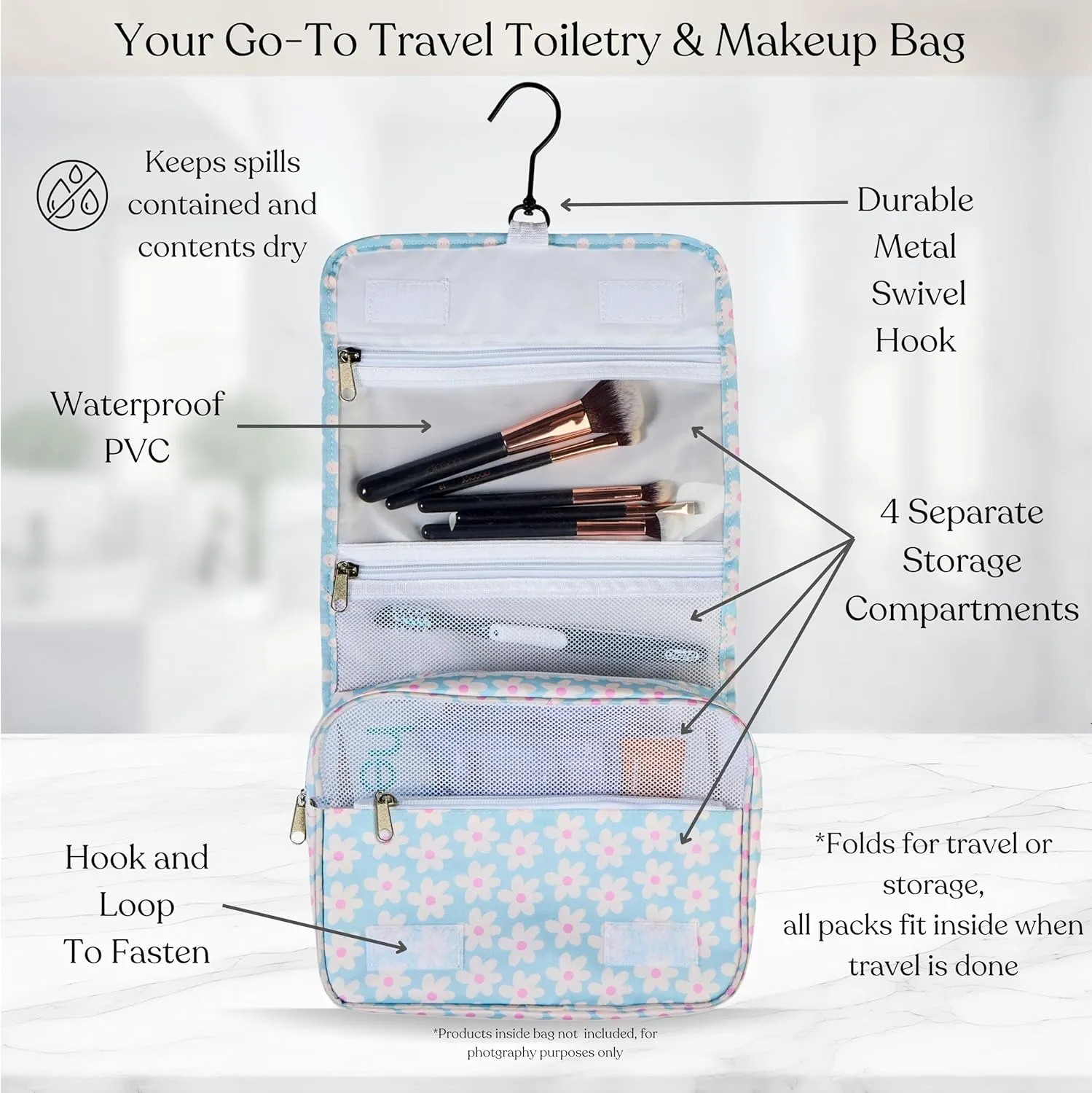9 Piece Set Packing Cubes - Suitcase Organizer, Cute Packing Cubes, Travel Bag Organizer Luggage, Toiletry & Makeup Bag, Gifts for Women, Teachers and Gradutes -Blue Daisy