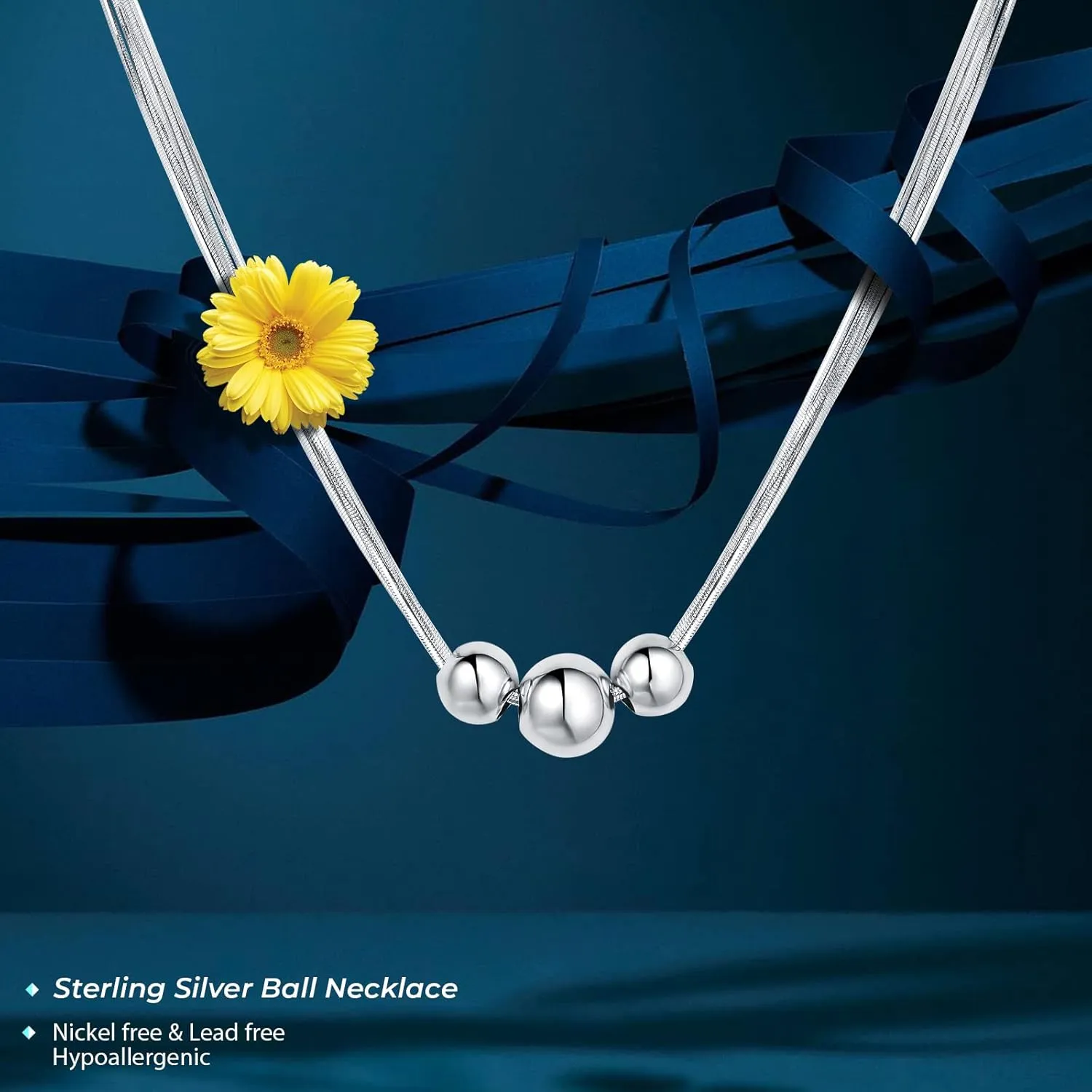 925 Sterling Silver Ball Bead Pendant Necklaces for Women, Silver Ball Necklaces for Women Mom Birthday