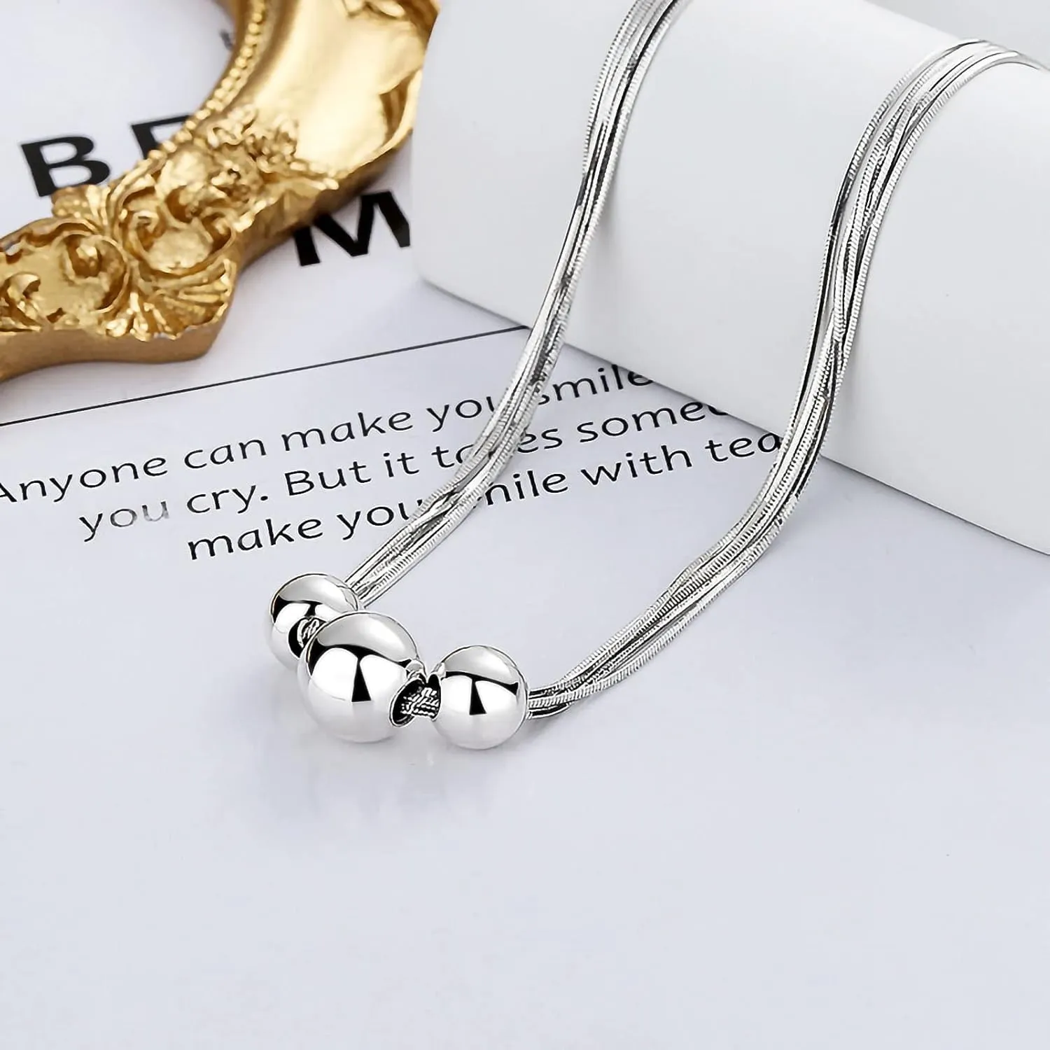 925 Sterling Silver Ball Bead Pendant Necklaces for Women, Silver Ball Necklaces for Women Mom Birthday