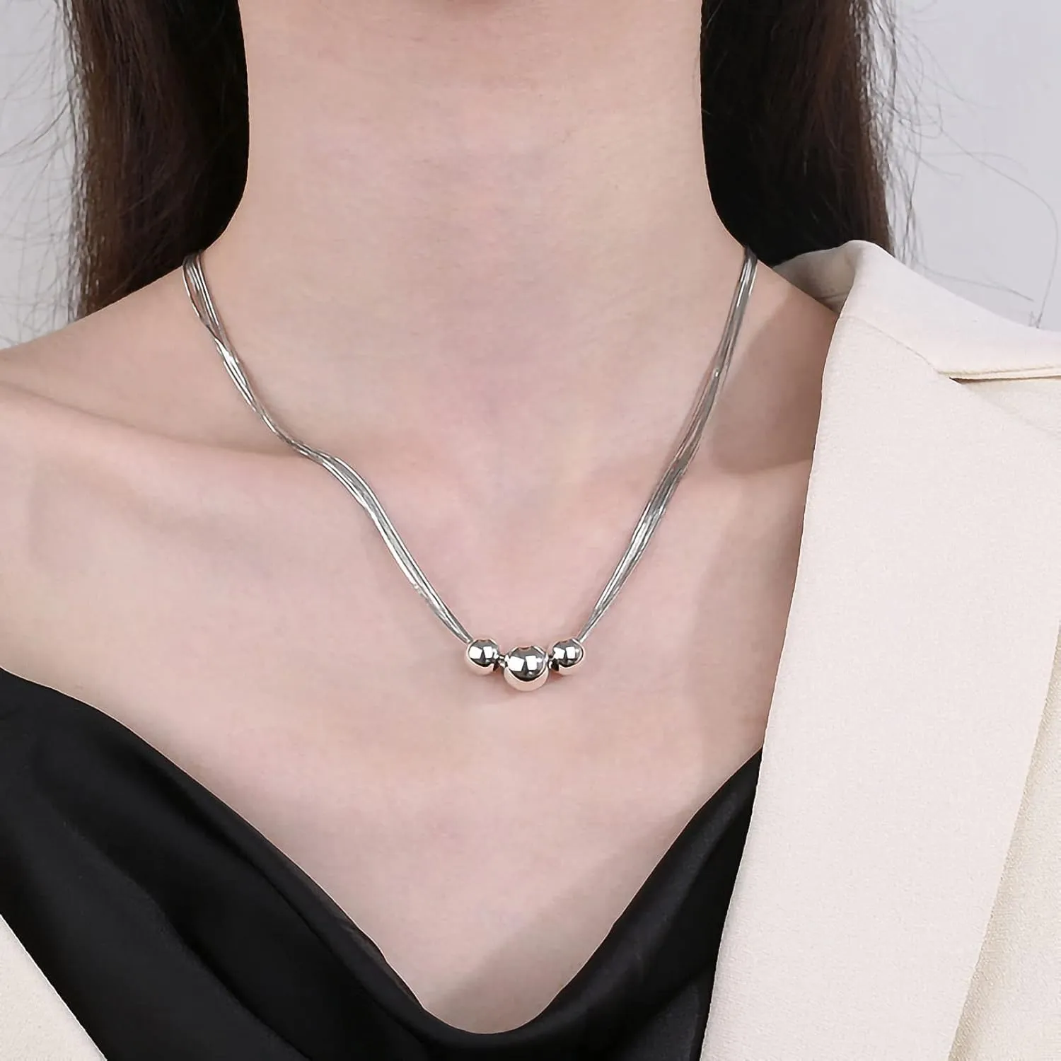 925 Sterling Silver Ball Bead Pendant Necklaces for Women, Silver Ball Necklaces for Women Mom Birthday