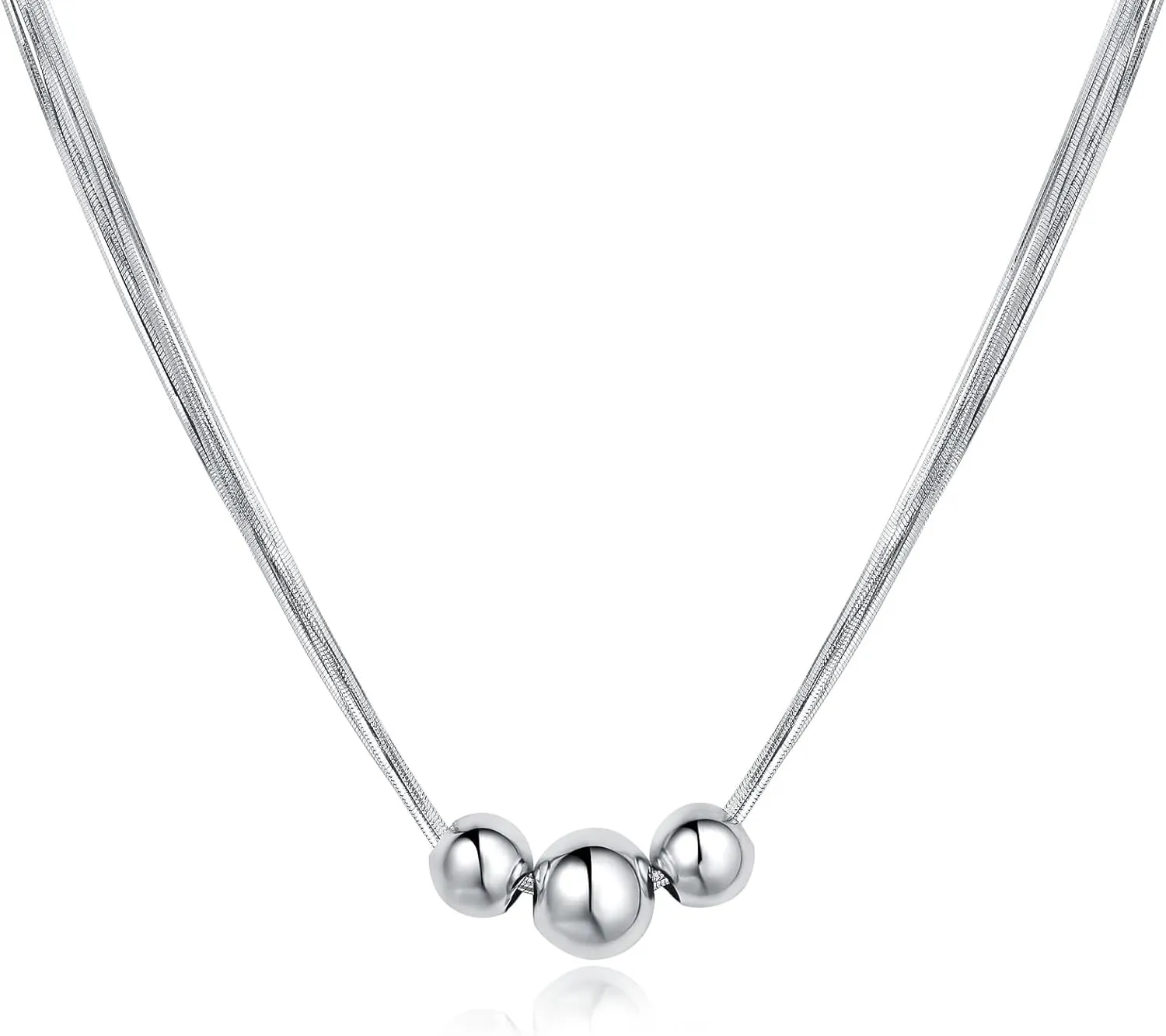 925 Sterling Silver Ball Bead Pendant Necklaces for Women, Silver Ball Necklaces for Women Mom Birthday
